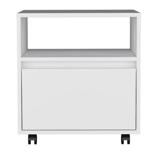 Tuhome Austin Nightstand, Casters, Single Drawer-White MLB8956